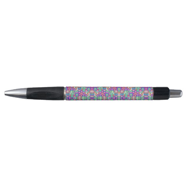 A pen with a multicolored geometric pattern  (Front)