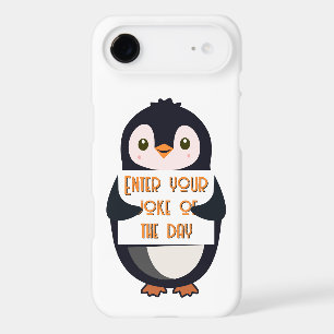 A penguin holding a sign with custom text