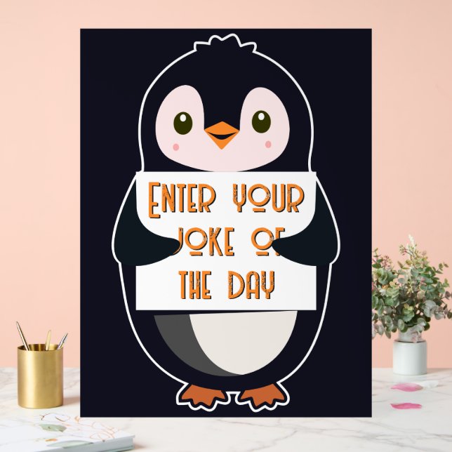 A penguin holding a sign with custom text (Wedding)