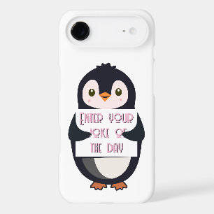 A penguin holding a sign with custom text