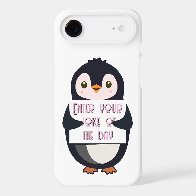 A penguin holding a sign with custom text (Back)