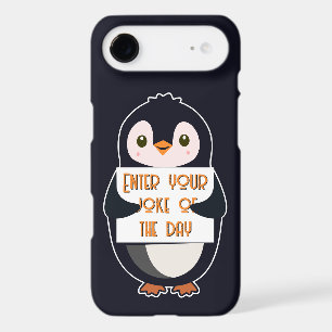 A penguin holding a sign with custom text