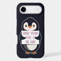 A penguin holding a sign with custom text