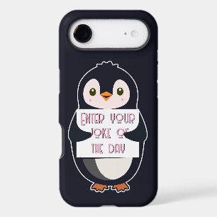 A penguin holding a sign with custom text
