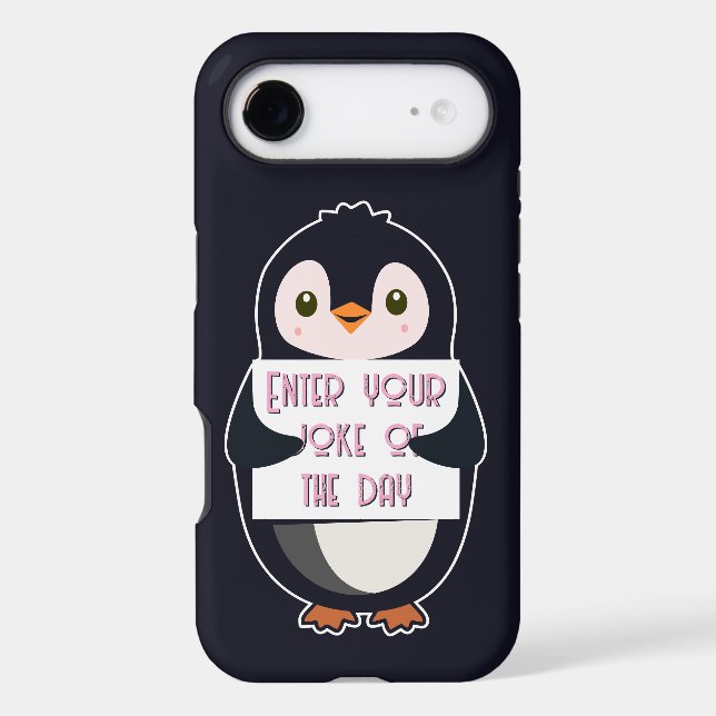 A penguin holding a sign with custom text (Back)