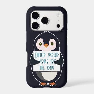 A penguin holding a sign with custom text