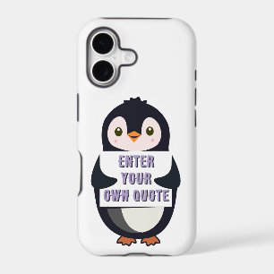 A penguin holding a sign with customisable text th