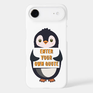 A penguin holding a sign with customizable text th
