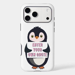 A penguin holding a sign with customizable text th