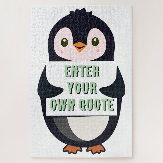 A penguin holding a sign with customizable text th jigsaw puzzle (Vertical)