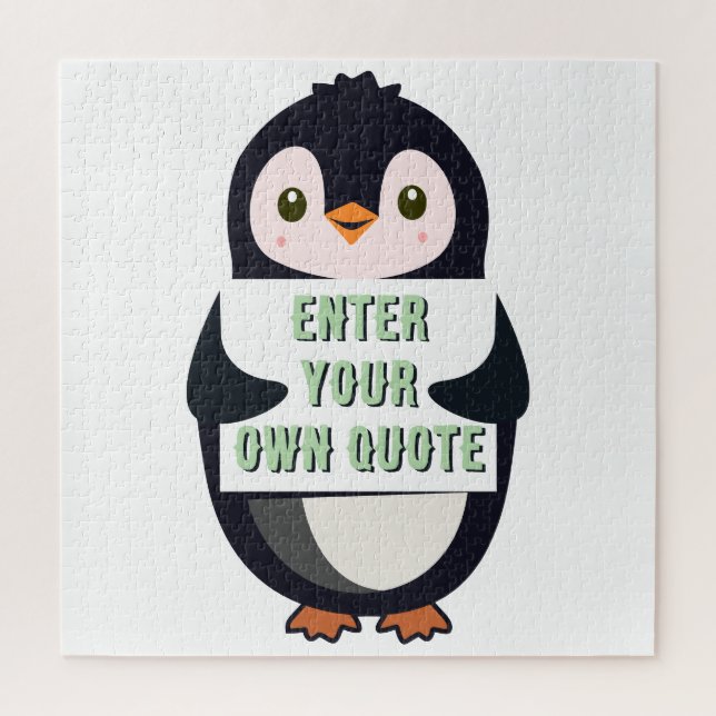 A penguin holding a sign with customizable text th jigsaw puzzle (Vertical)