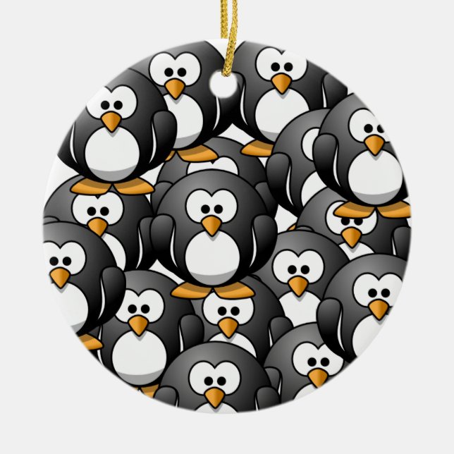 a penguin overload ceramic ornament (Front)