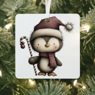 A Penguin’s Holiday Cheer Metal Tree Decoration