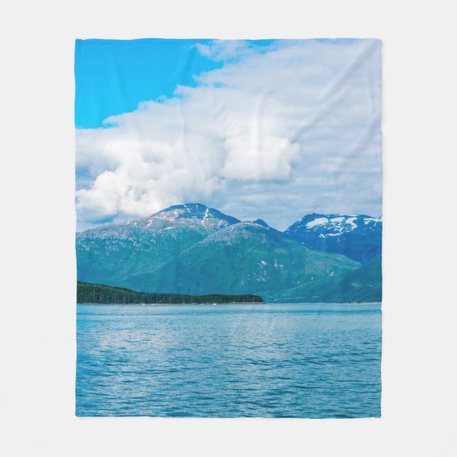 A peninsula of land covered in pine forest juts ou fleece blanket (Front)