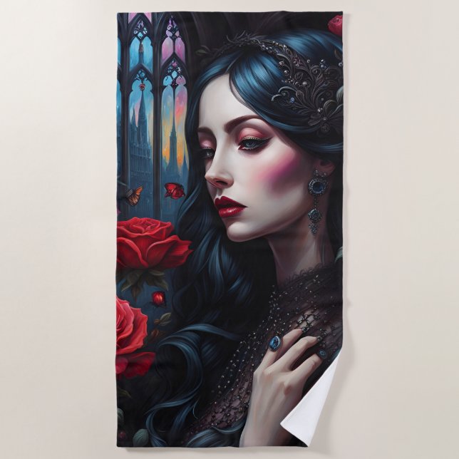 A pensive gothic beach towel (Front)