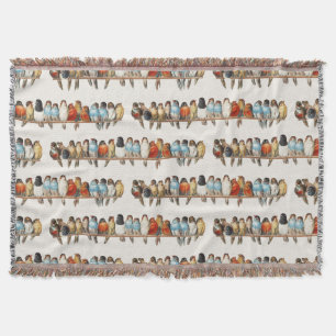 A Perch of Birds Vintage Finch Illustration, 1880 Throw Blanket