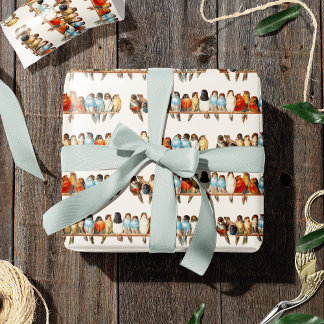 A Perch of Birds Vintage Finch Illustration, 1880 Wrapping Paper