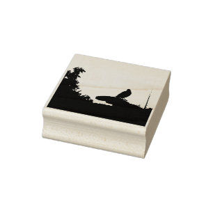 A perched bird with tree leaves rubber stamp