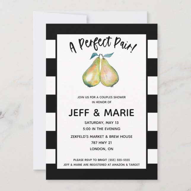 A Perfect Pair!  Modern Pear Couples Bridal Shower Invitation (Front)