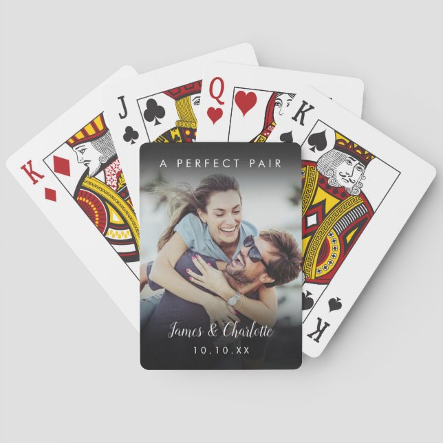 A Perfect Pair Name Date Couple Photo Playing Cards (Back)