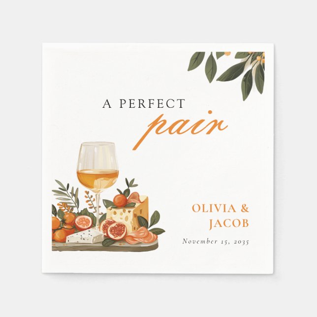 A Perfect Pair Wine & Cheese Engagement Party Napkin (Front)