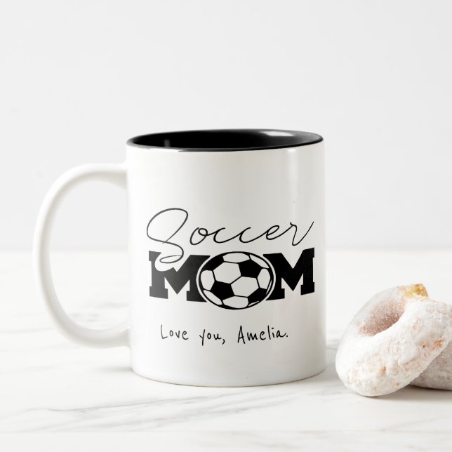 A Perfect Personalised for Every Proud Soccer Mum Two-Tone Coffee Mug (With Donut)