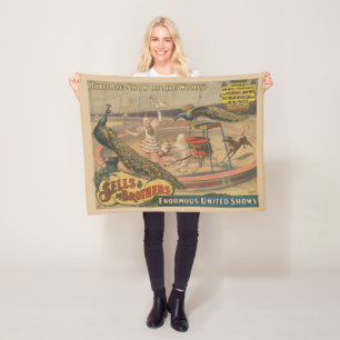 A Performing Zebu And Peacock With Clown Trainer Fleece Blanket