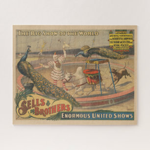 A Performing Zebu And Peacock With Clown Trainer Jigsaw Puzzle