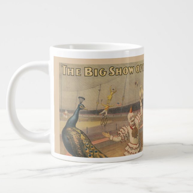 A Performing Zebu And Peacock With Clown Trainer Large Coffee Mug (Left)