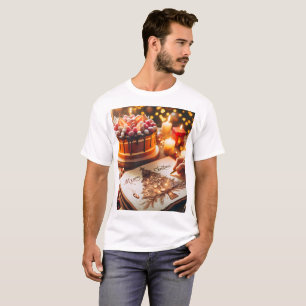 a person is writing on a book with a christmas T-Shirt