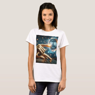 a person typing on a laptop with the word buy now T-Shirt