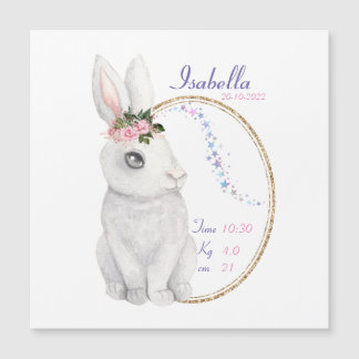 A personalise birth announcement magnetic card