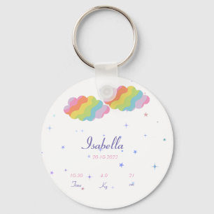 A personalised birth announcement button key ring