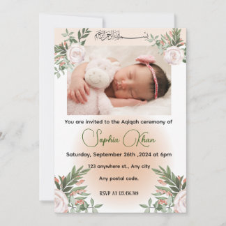 A Personalised design with peachy pink florals  Invitation