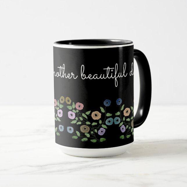 A Personalised Flowered Mug With Black (Front Right)