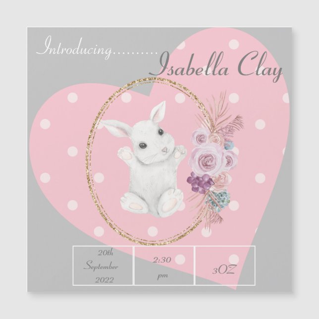 A PERSONALIZED BIRTH ANNOUNCEMENT MAGNETIC CARD (Front)