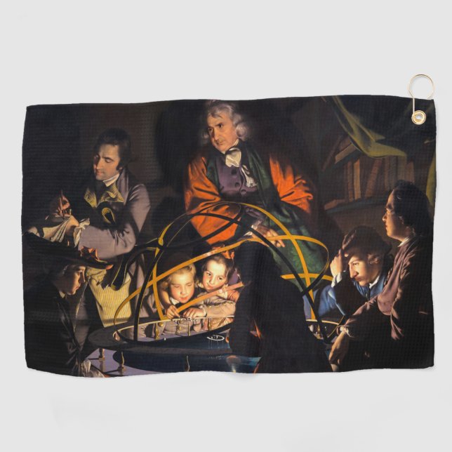 A Philosopher Lecturing on the Orrery Solar System Golf Towel (Horizontal)