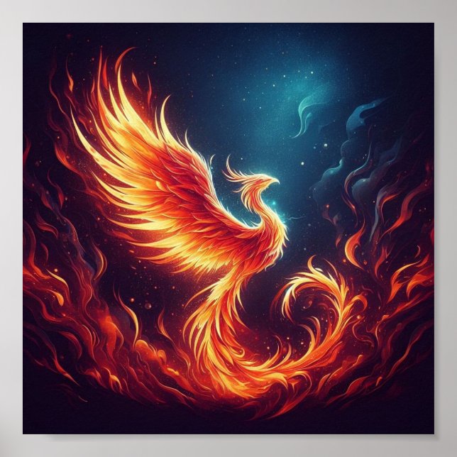 A phoenix rising from fiery ashes. poster (Front)