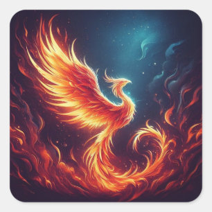 A phoenix rising from fiery ashes. square sticker