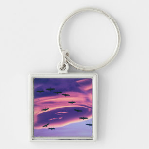 A photo composite of Sandhill cranes in flight Key Ring