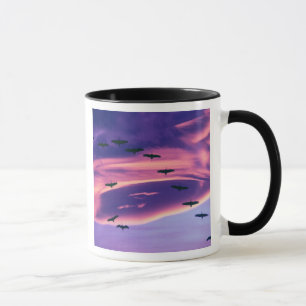 A photo composite of Sandhill cranes in flight Mug