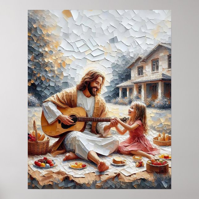 A Picnic Together, Christian Art, Jesus and Girl  Poster (Front)