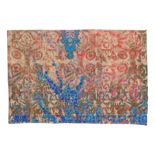 a picture of a blue and beige scarf pillowcase (Front)