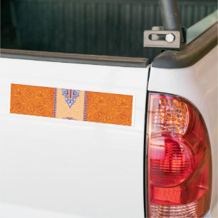 a picture of an orange and blue pattern bumper sticker