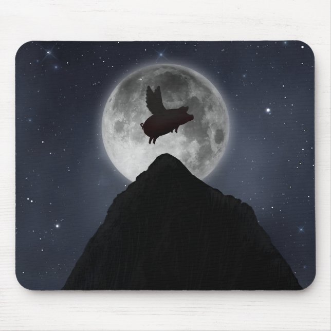 A pig flies across full moon over mountain peak mouse pad (Front)