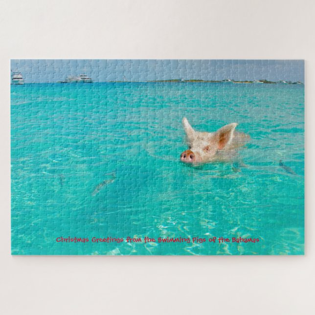 A Pig goes Swimming in the Bahamas. Jigsaw Puzzle (Horizontal)