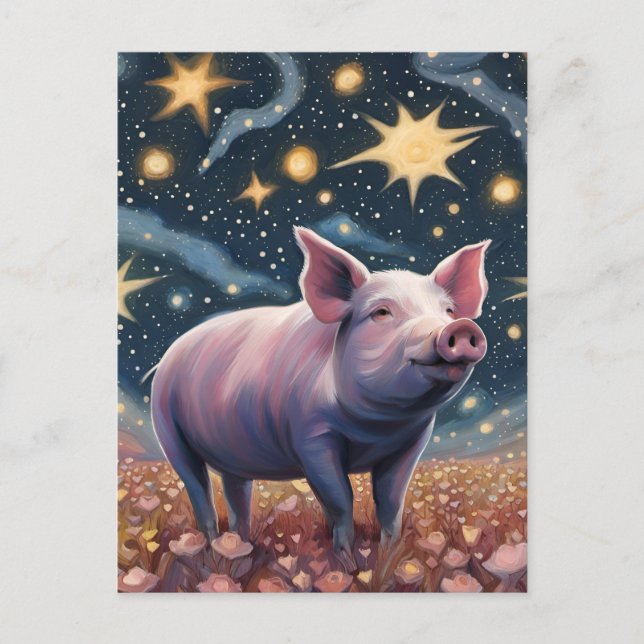 A Pig in The Starry Night Postcard (Front)