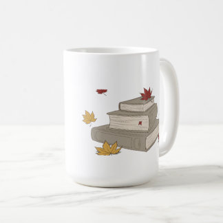A Pile of Books & Autumn Leaves - Cosy Reading Coffee Mug