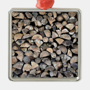 A pile of firewood metal tree decoration