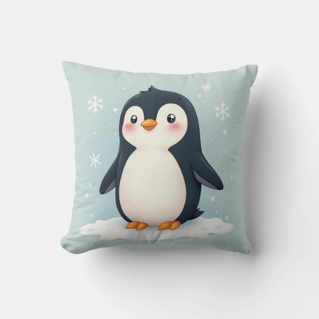 A pillow cushion with a cute penguin picture on it (Front)
